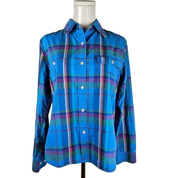 Lauren Ralph Lauren Medium Button-Down L/S Shirt Blue Purple Plaid Classic - Picture 1 of 10